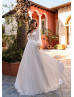 Beaded Long Sleeve Ivory Lace Chiffon Boho Wedding Dress